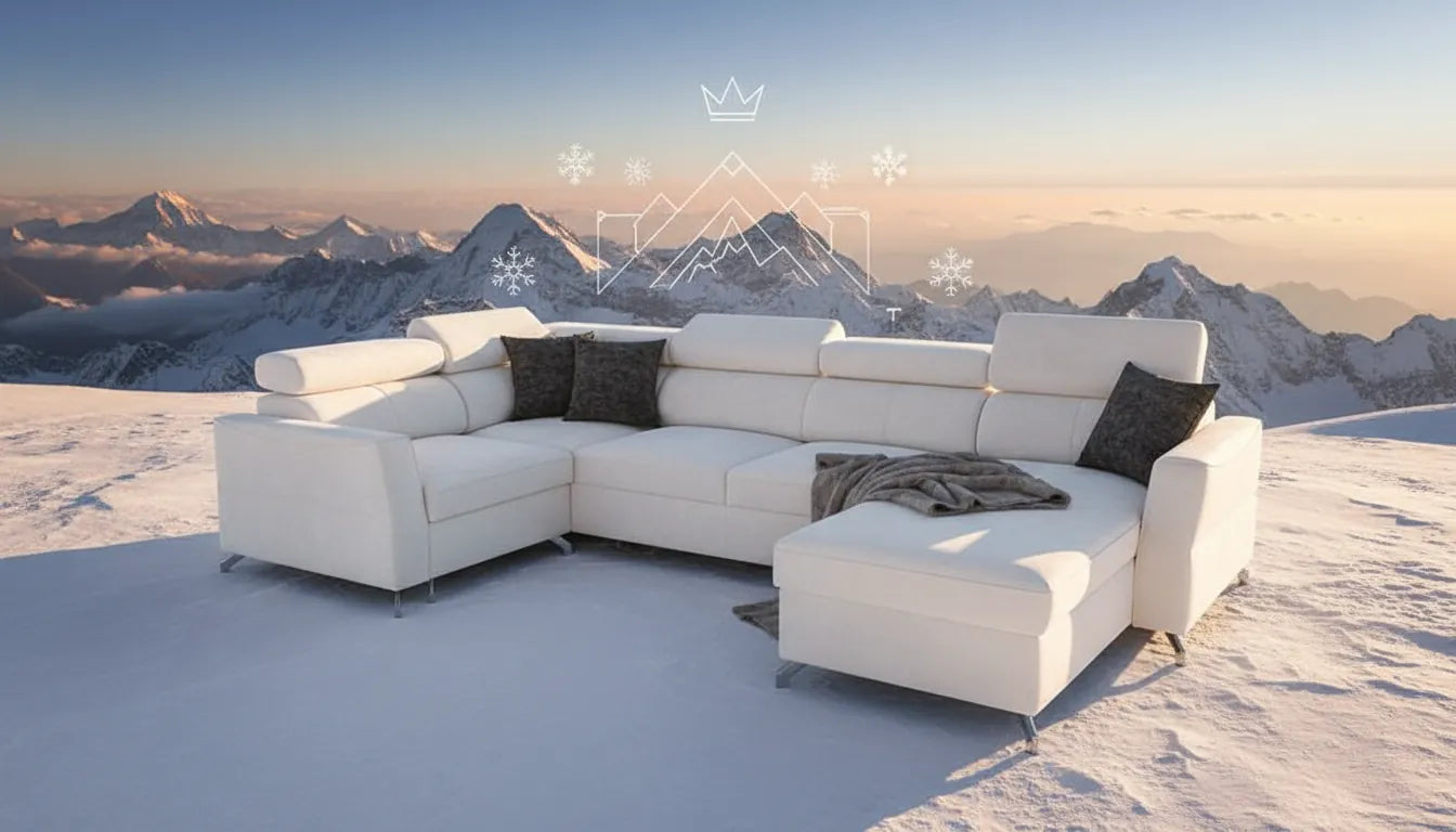 Canapé luxueux sur sommet enneige de montagne style Everest