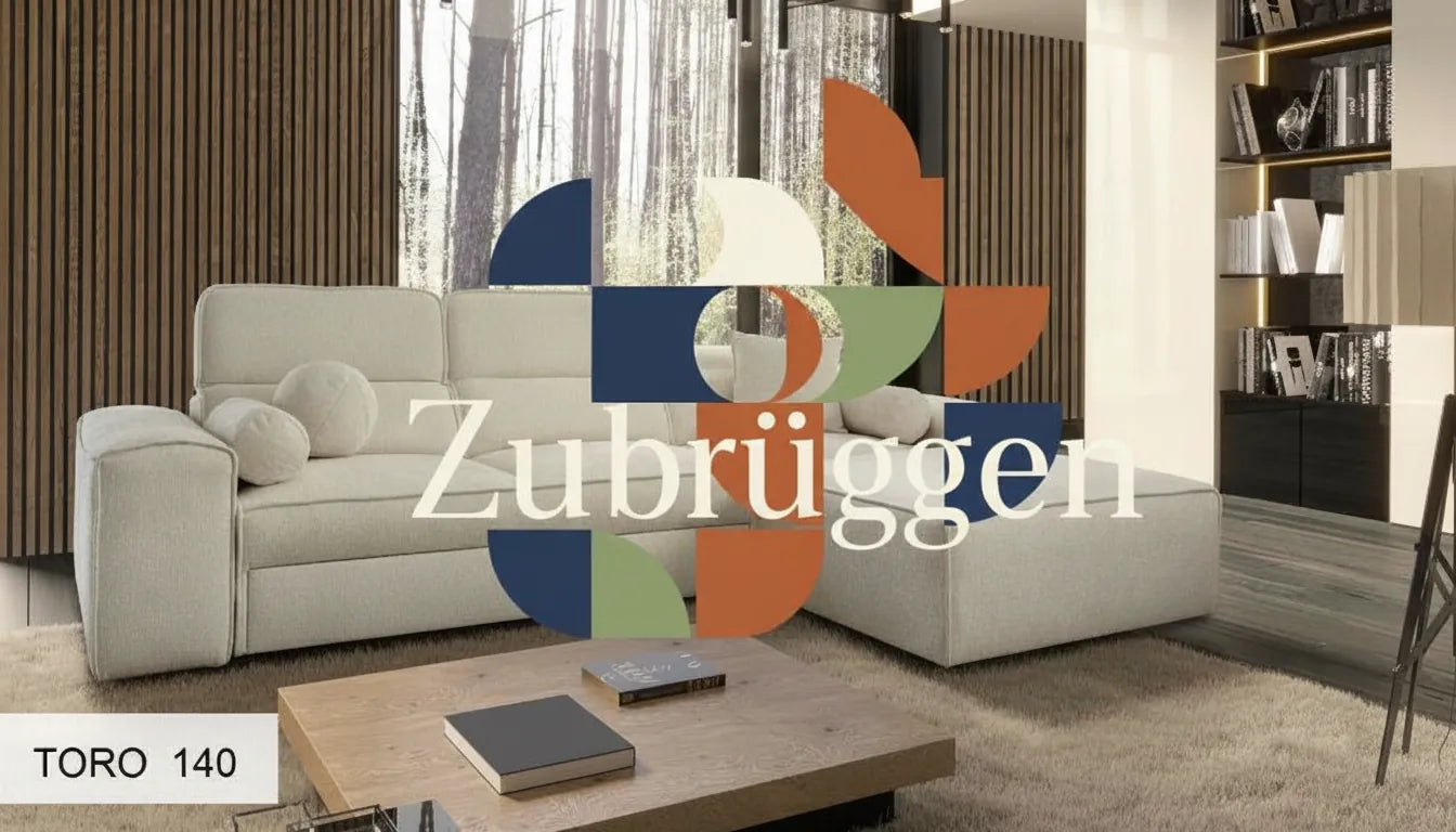 Photorealistic image of a modern gray sofa with a subtle abstract graphic overlay referencing a name