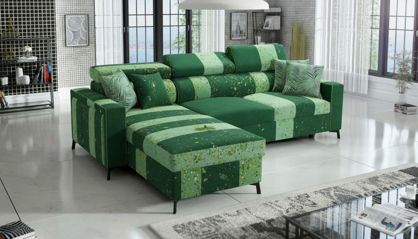 Image représentant un canapé de couleur Vert d'eau, vert émeraude, vert foncé, vert canard, vert amande, vert pomme, vert clair, menthe et vert bouteille. Le type de canapé est non spécifié.