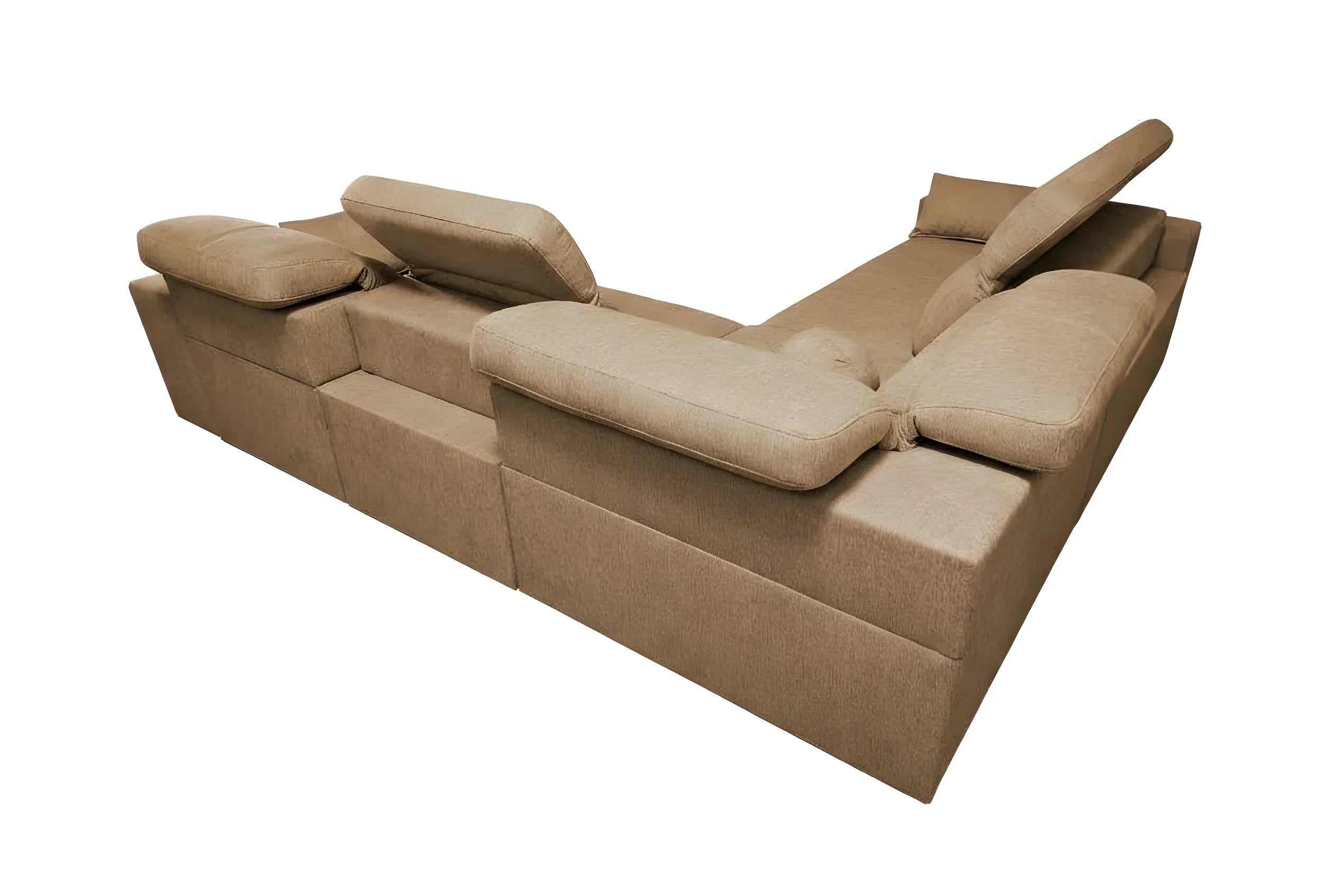 Canapé d'angle beige en tissu texturé, design contemporain, idéal pour salon moderne et confortable