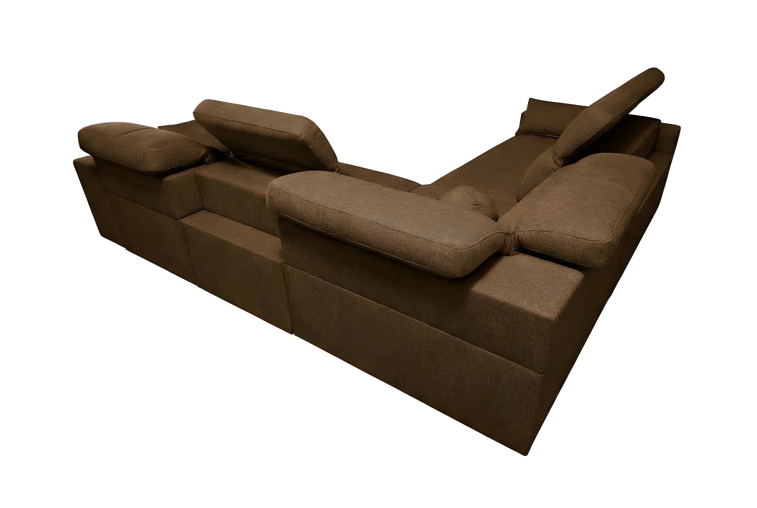 Canapé d'angle marron en tissu, design contemporain, avec têtières ajustables pour salon moderne