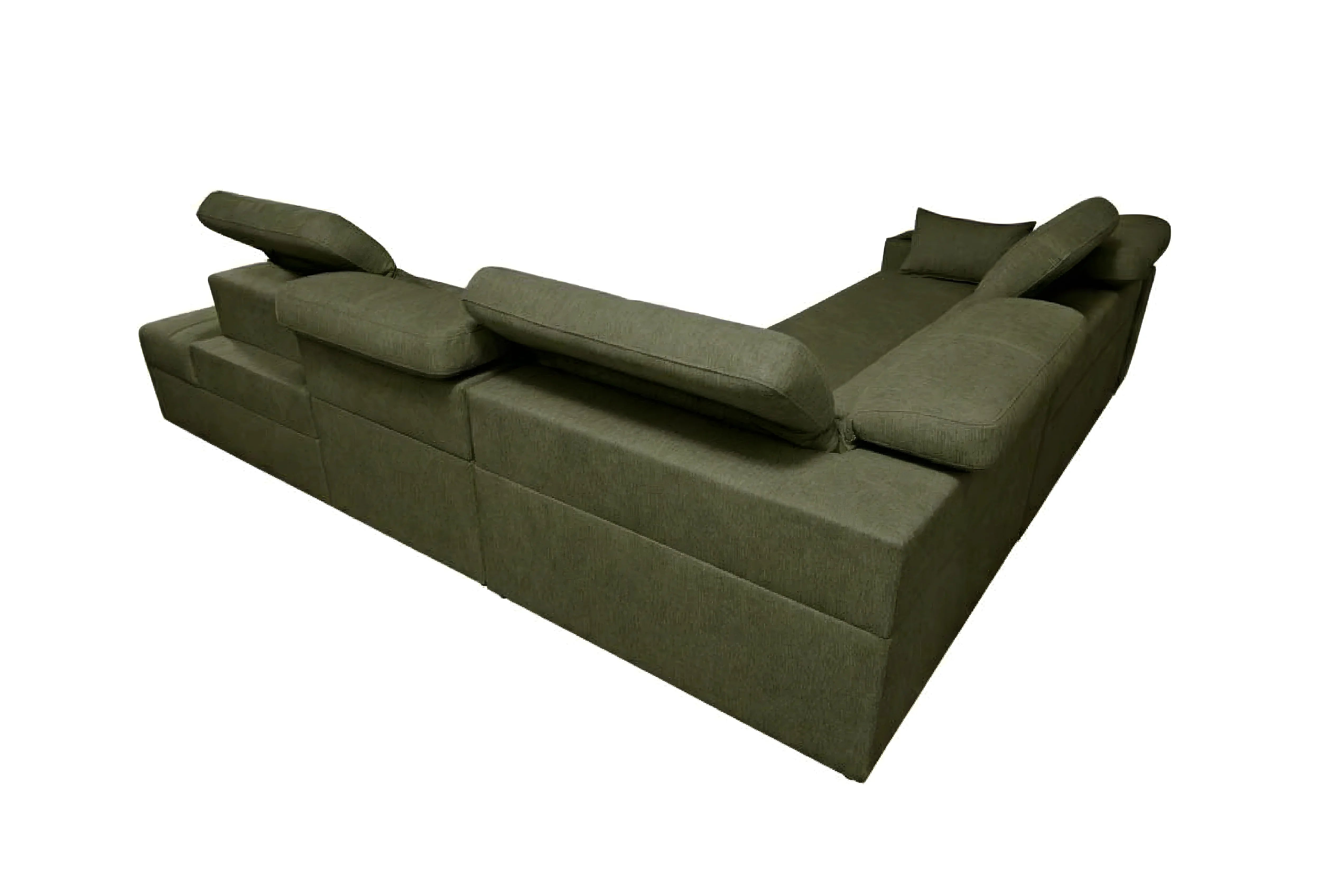 Canapé d'angle vert en tissu, modèle modulable pour salon design. Confort et esthétisme.