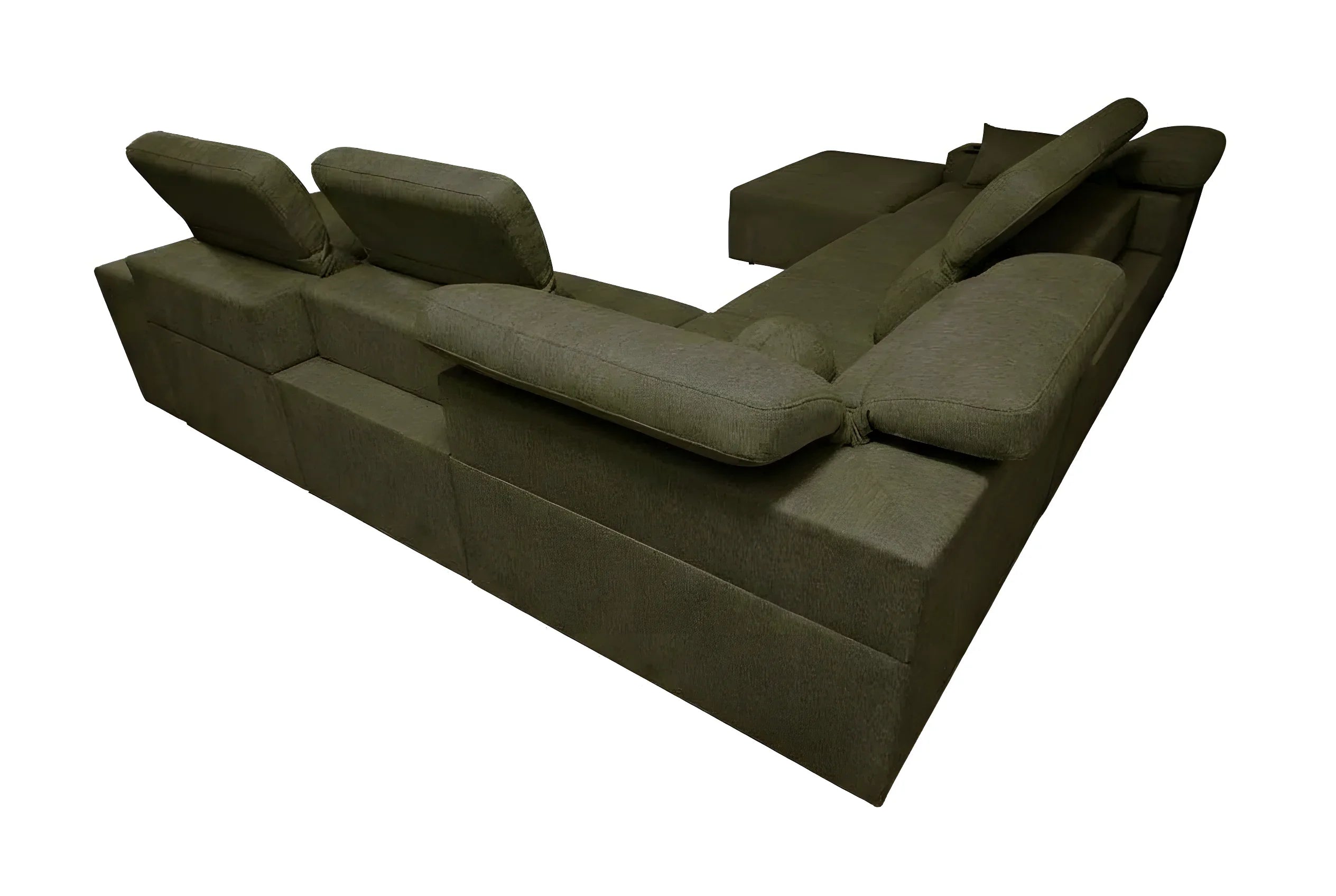 Canapé d'angle vert foncé en tissu, design moderne avec coussins ajustables, idéal salon