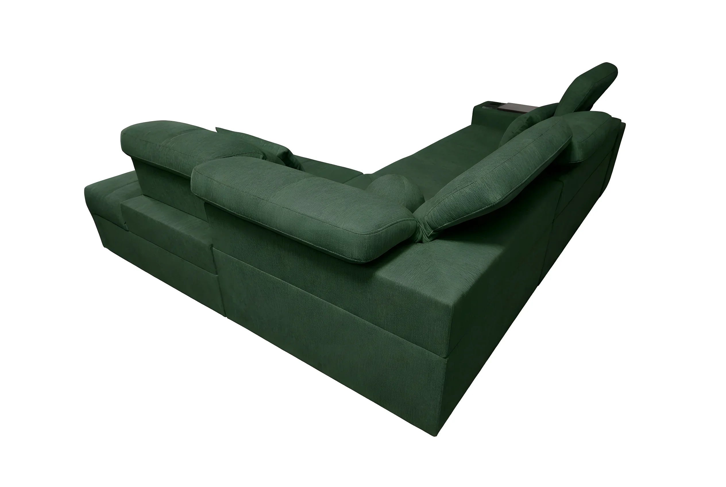 Canapé d'angle vert en tissu, design moderne pour salon, avec coussins moelleux, ambiance détente