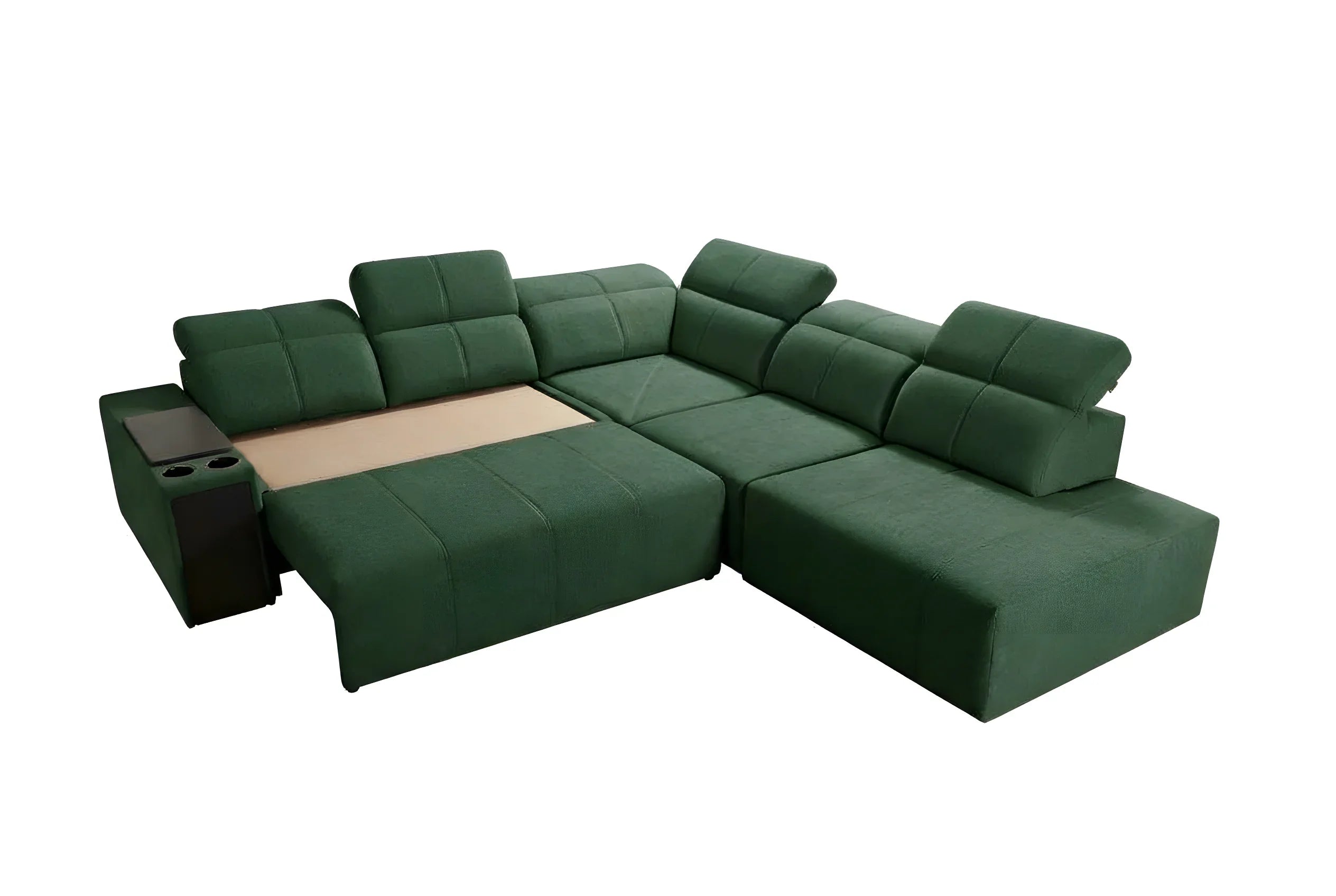 Canapé d'angle vert en tissu capitonné, modulable avec porte-gobelets, pour salon moderne