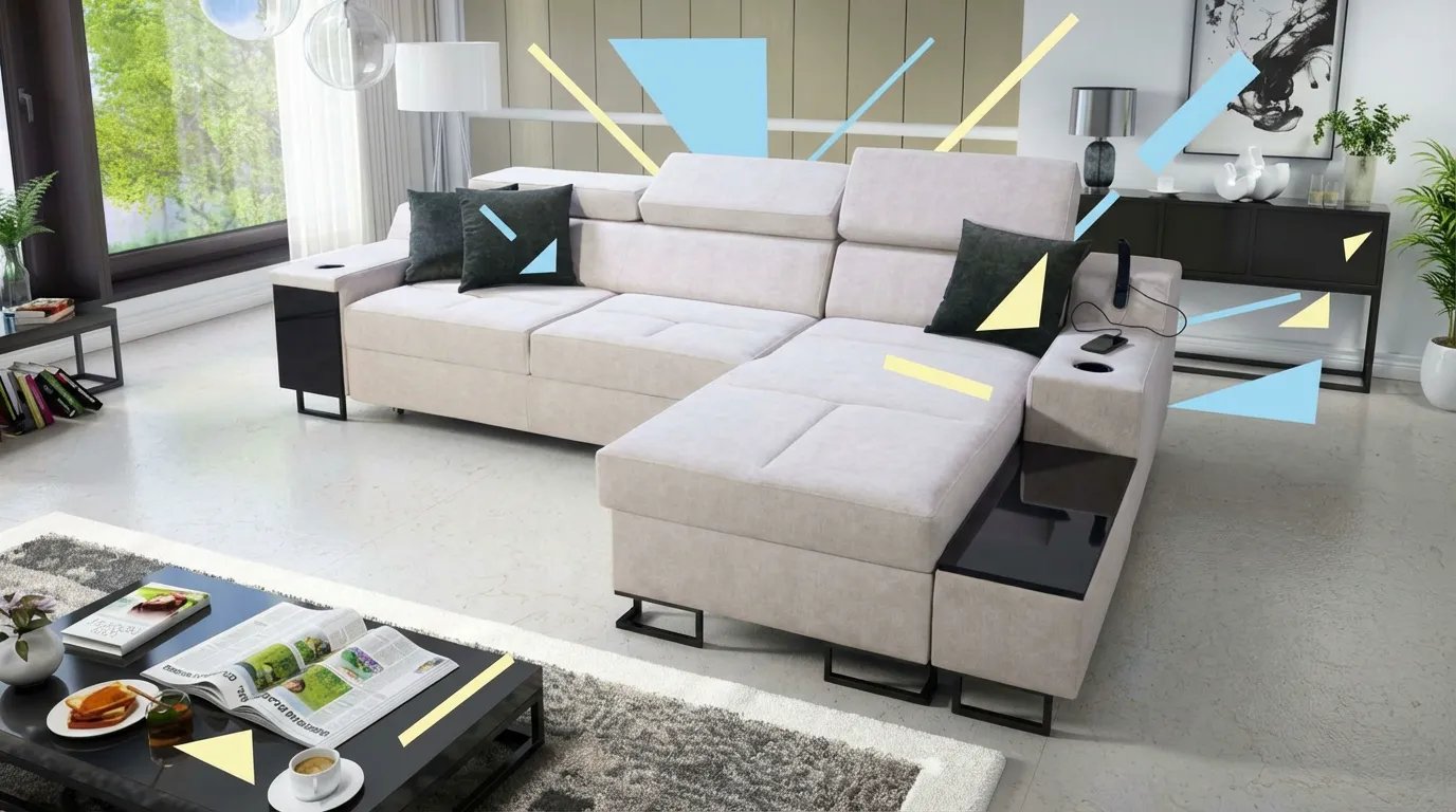 Petit salon moderne et lumineux optimisé avec canapé et décoration épurée.