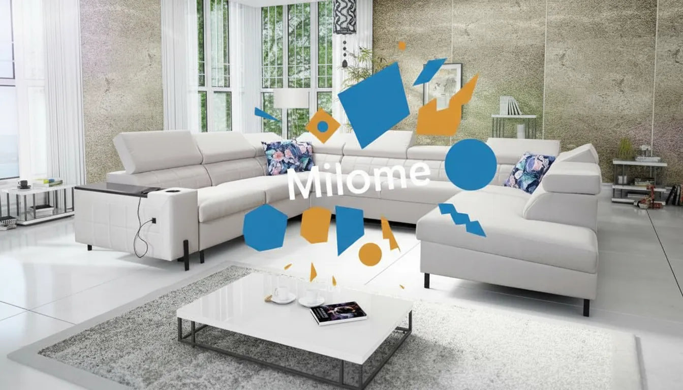 Canapé photo realiste avec composition graphique abstraite et colorée superposee illustration amusante