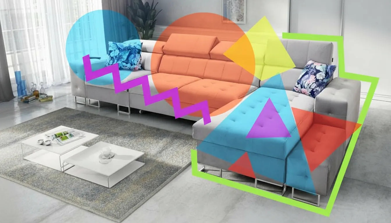 Fauteuil moderne Ilva avec superposition graphique abstraite et colorée pour un effet humoristique