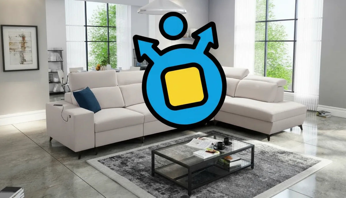 Canapé realiste en tissu avec icone graphique de but superposee style moderne