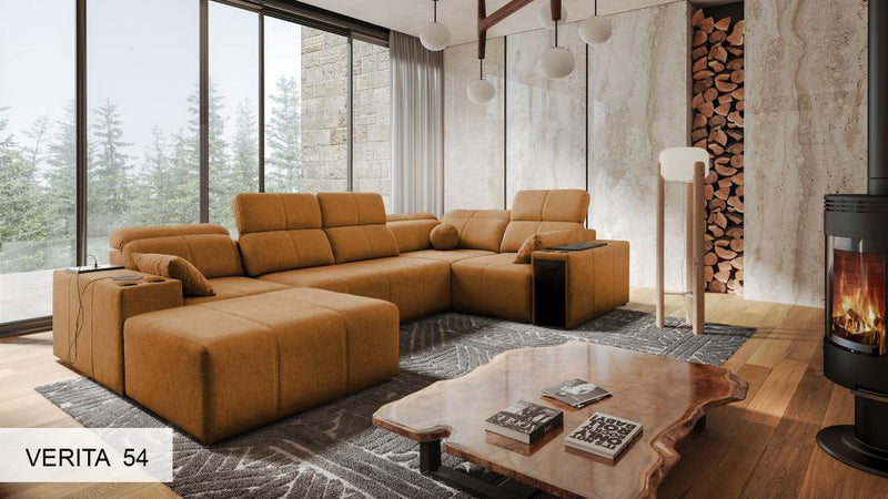 Image d'un canapé d'angle doté de fonctionnalités relax électriques.