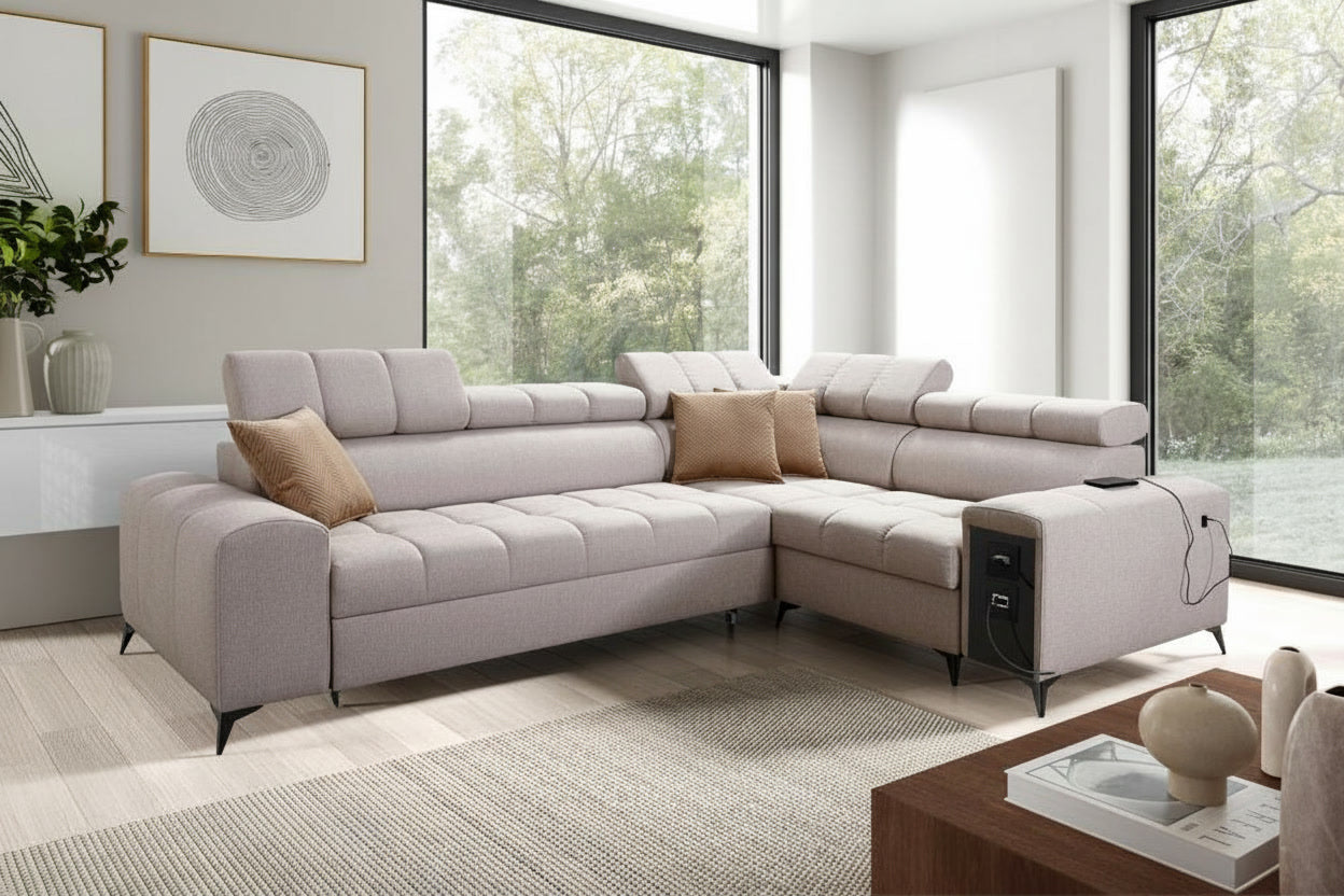 Image d'un canapé au design moderne, caractérisé par un style chic et contemporain.