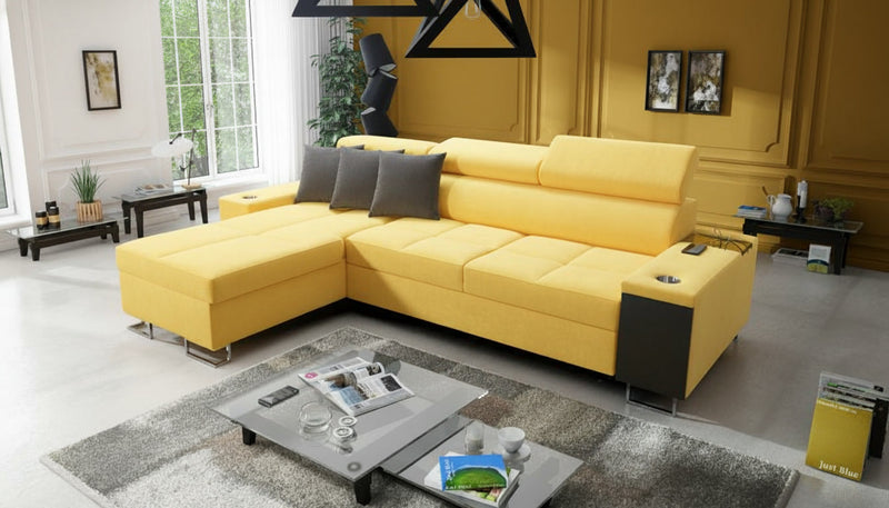 Image d'un canapé de couleur jaune canari et jaune moutarde.