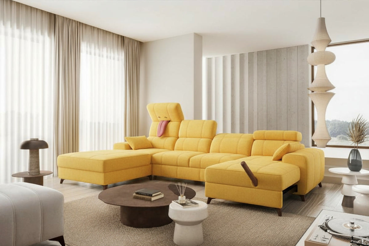 Image d'un canapé convertible de couleur jaune.