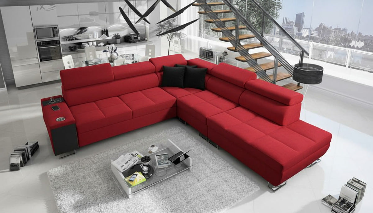 Image d'un canapé de couleur rouge.