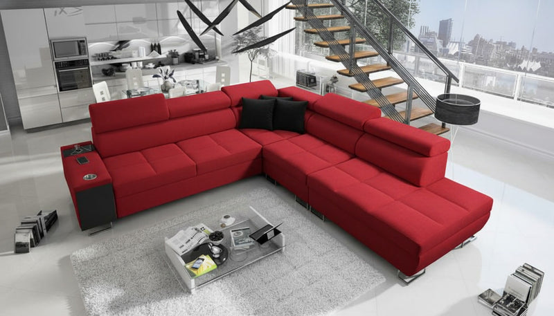 Image d'un canapé de couleur rouge.