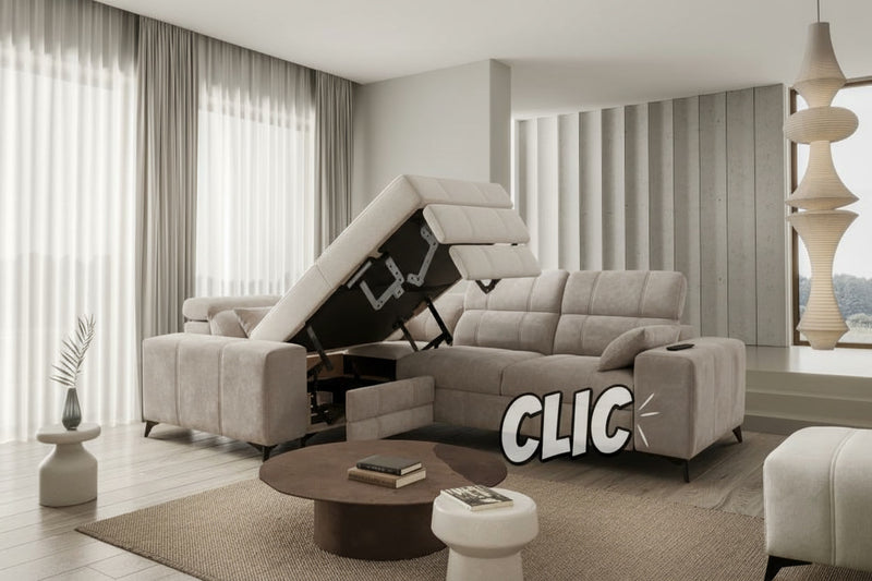 Image d'un canapé de couleur taupe qui est également convertible.