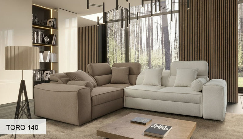 Image d'un canapé aux couleurs taupe et beige.