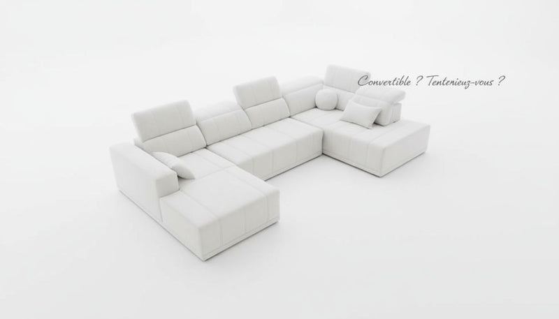 Image d'un canapé de forme d'angle, convertible, de couleur blanche.