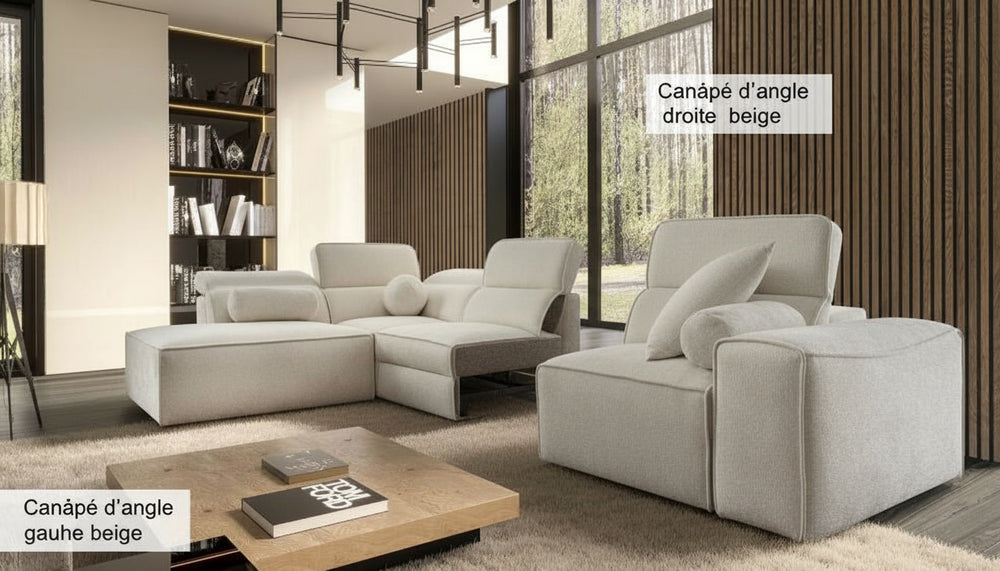 Image montrant un canapé d'angle de couleur beige. La configuration exacte (gauche ou droite) est précisée dans le texte source.