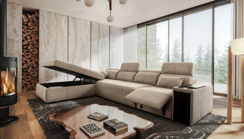 Image représentant un canapé d'angle qui est également modulable et convertible.