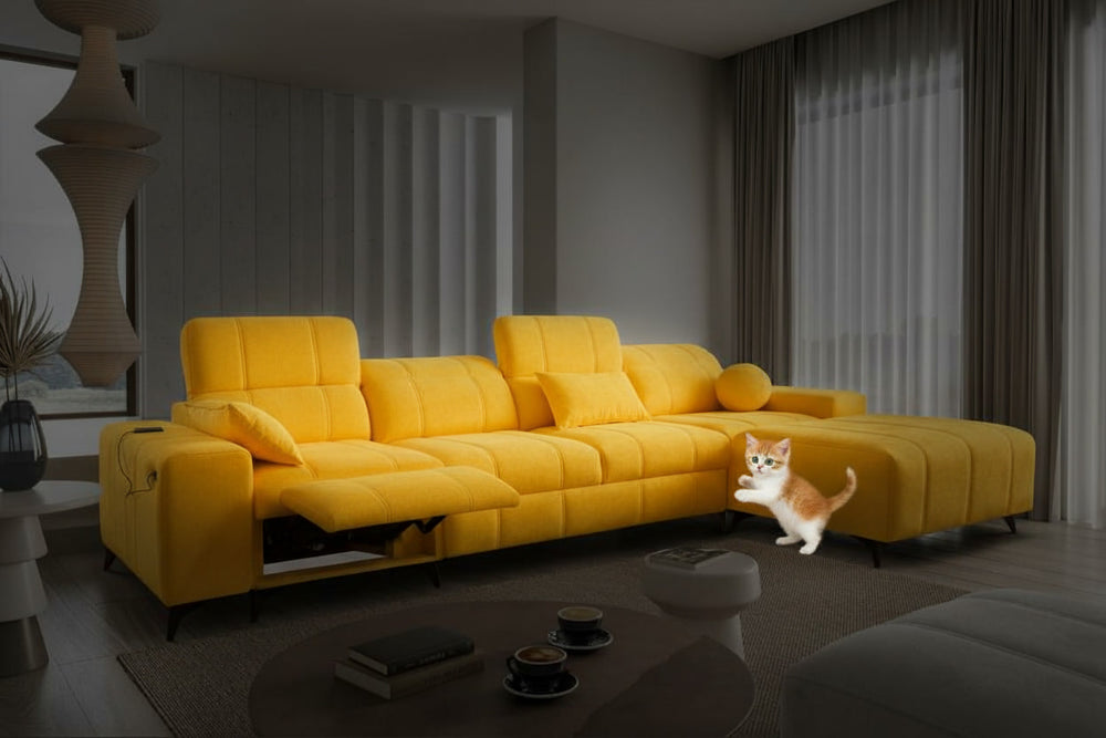 Image d'un canapé d'angle de couleur jaune.