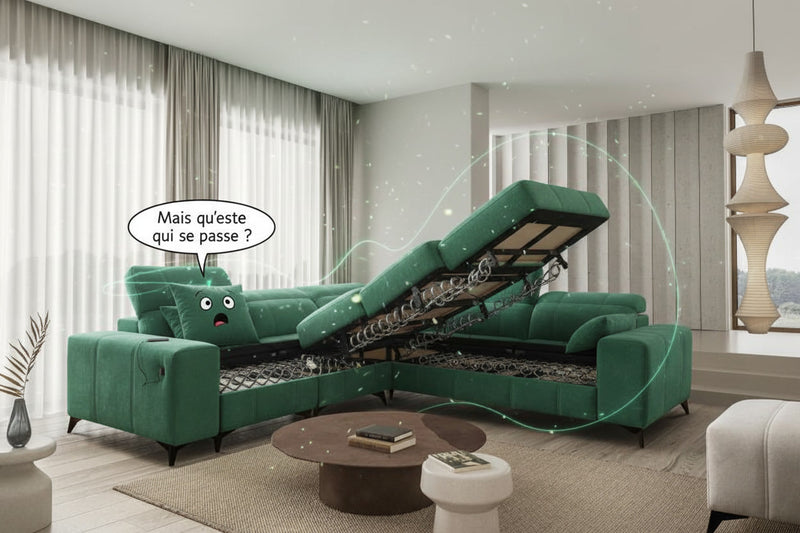 Image d'un canapé convertible de couleur verte.