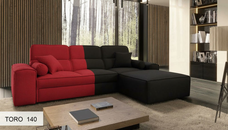 Photo d'un canapé rouge et noir.