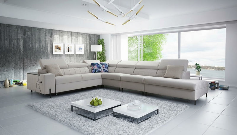 Image d'un canapé d'angle, la partie la plus longue étant orientée vers la gauche.