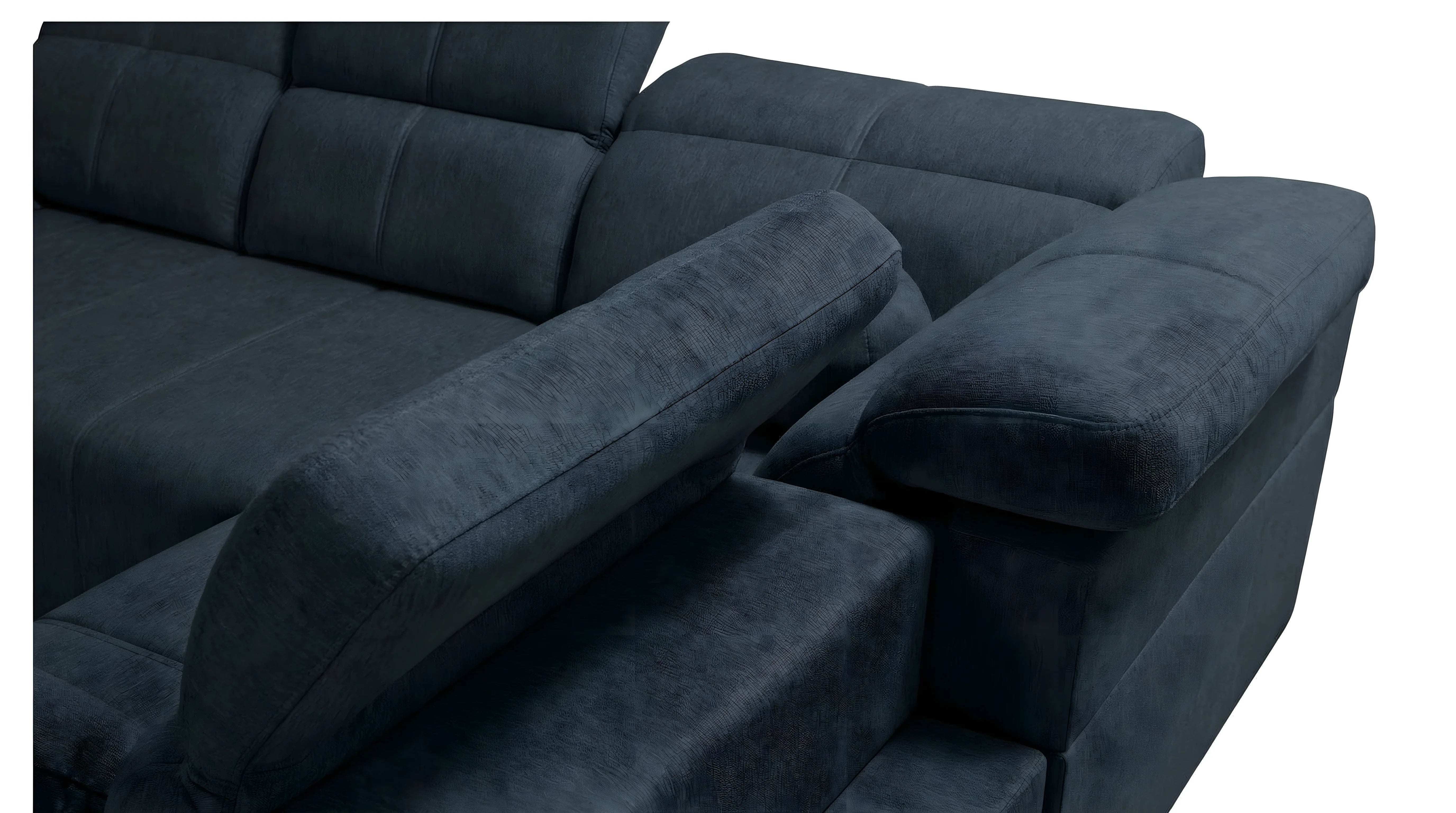 Canapé d'angle bleu nuit en velours avec accoudoirs, pour salon moderne, texture douce et confortable