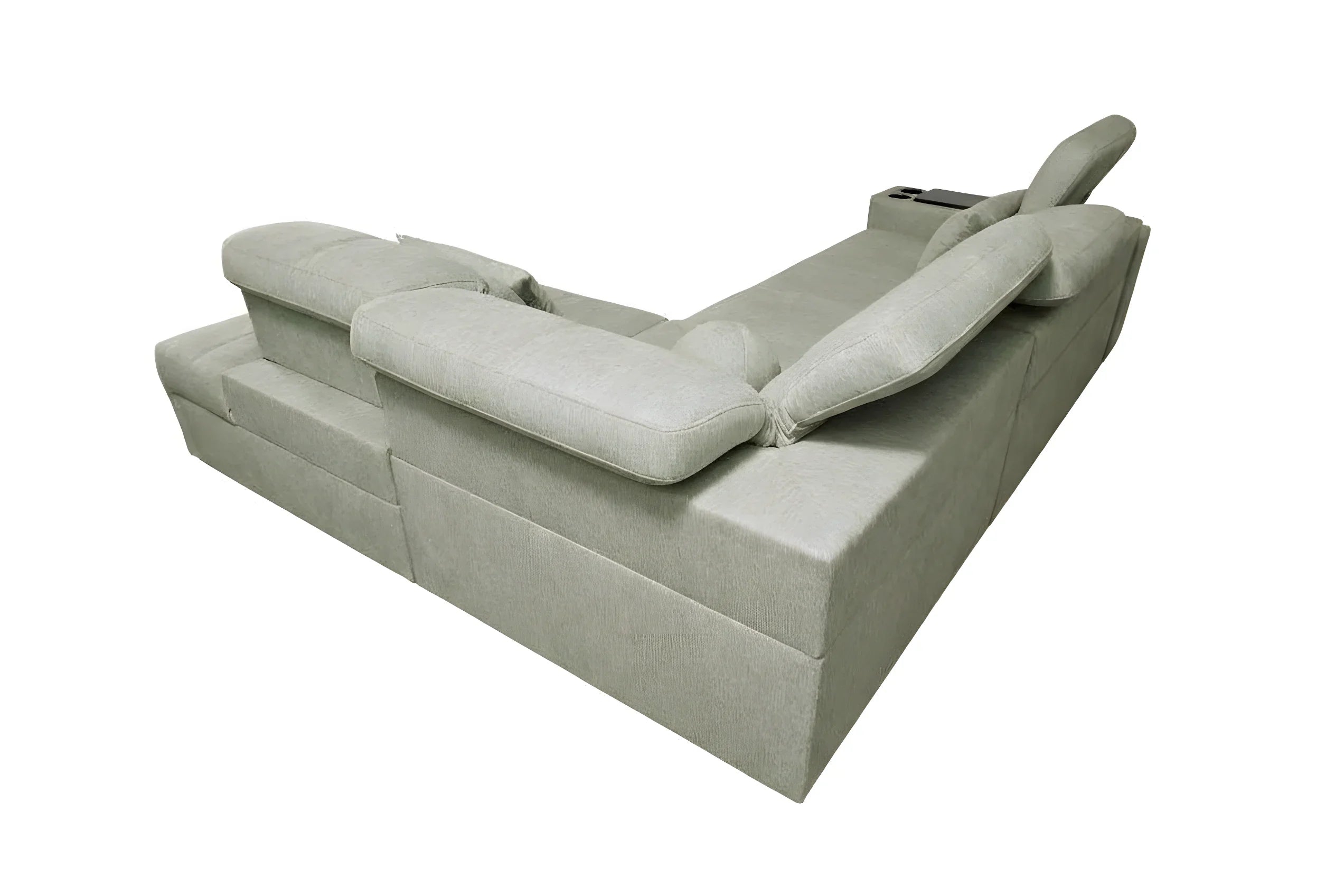 Canapé d'angle gris clair en tissu durable. Design moderne avec accoudoirs rembourrés pour salon.