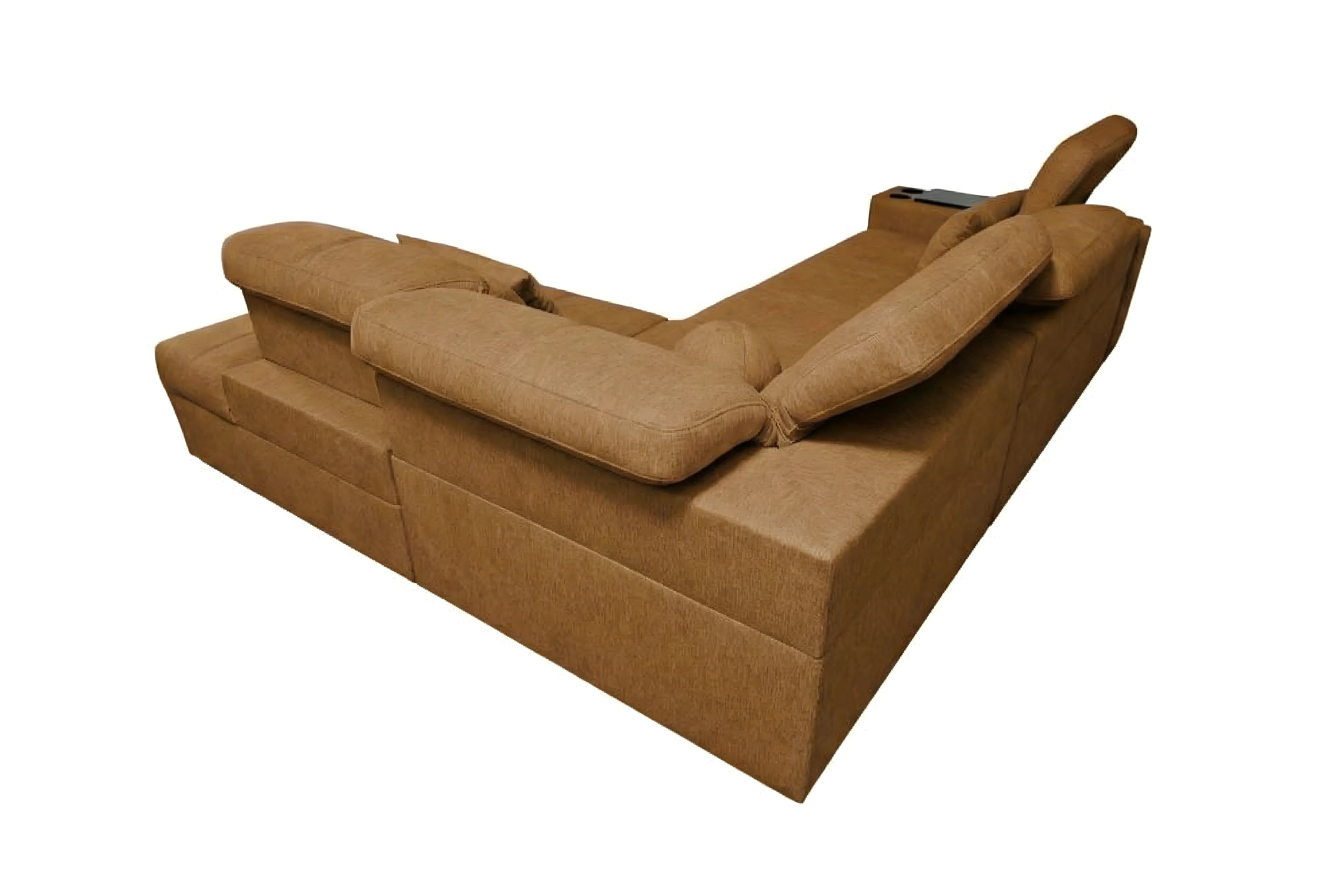 Canapé d'angle marron en tissu, design moderne avec coussins moelleux. Idéal pour salon, ambiance chaleureuse.