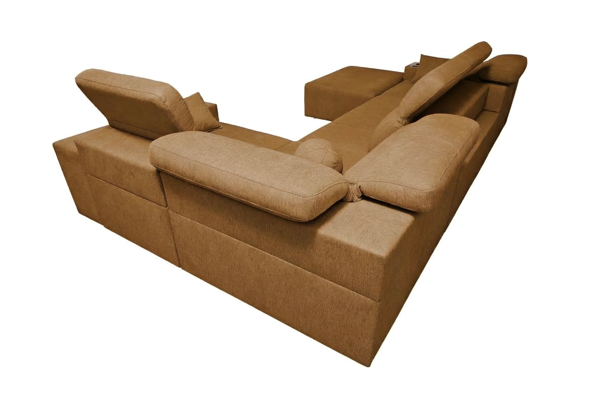 Canapé d'angle marron en tissu texturé, design contemporain pour salon confortable