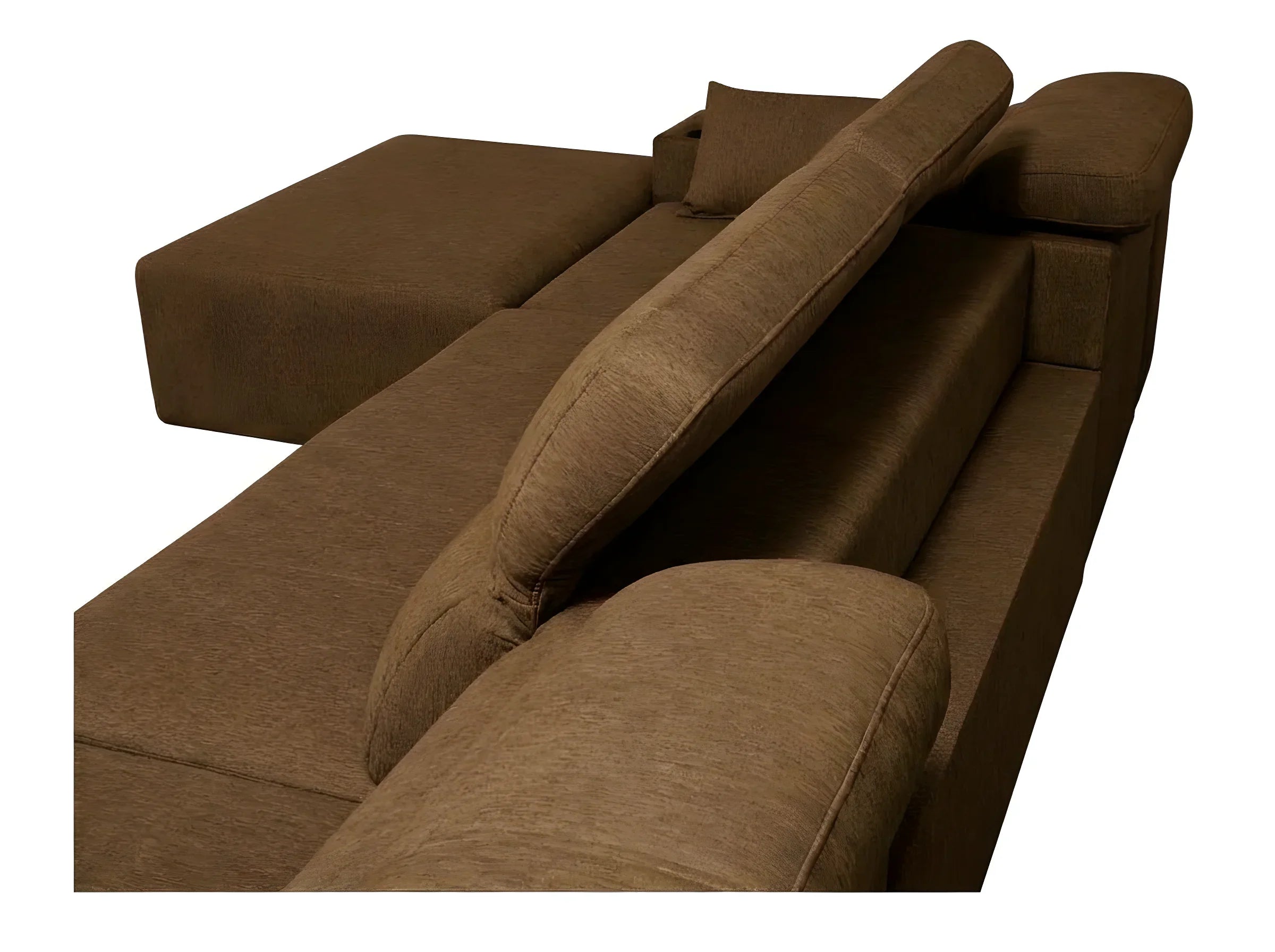 Canapé d'angle marron en tissu texturé, design moderne, idéal salon. Coussin moelleux, confort garanti, vue rapprochée.