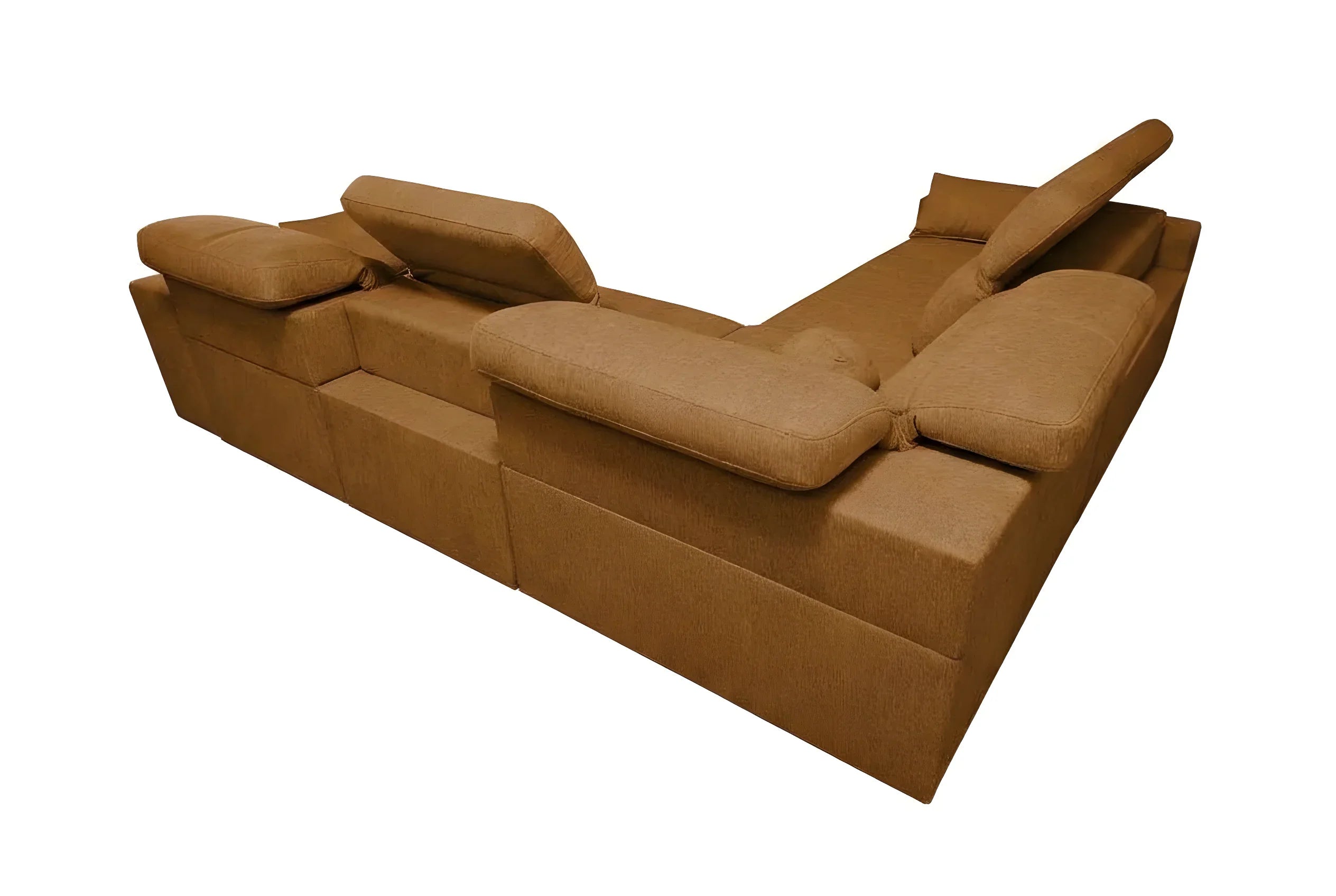 Canapé d'angle marron en tissu, avec coussins réglables, idéal salon moderne, pièce spacieuse, meuble design