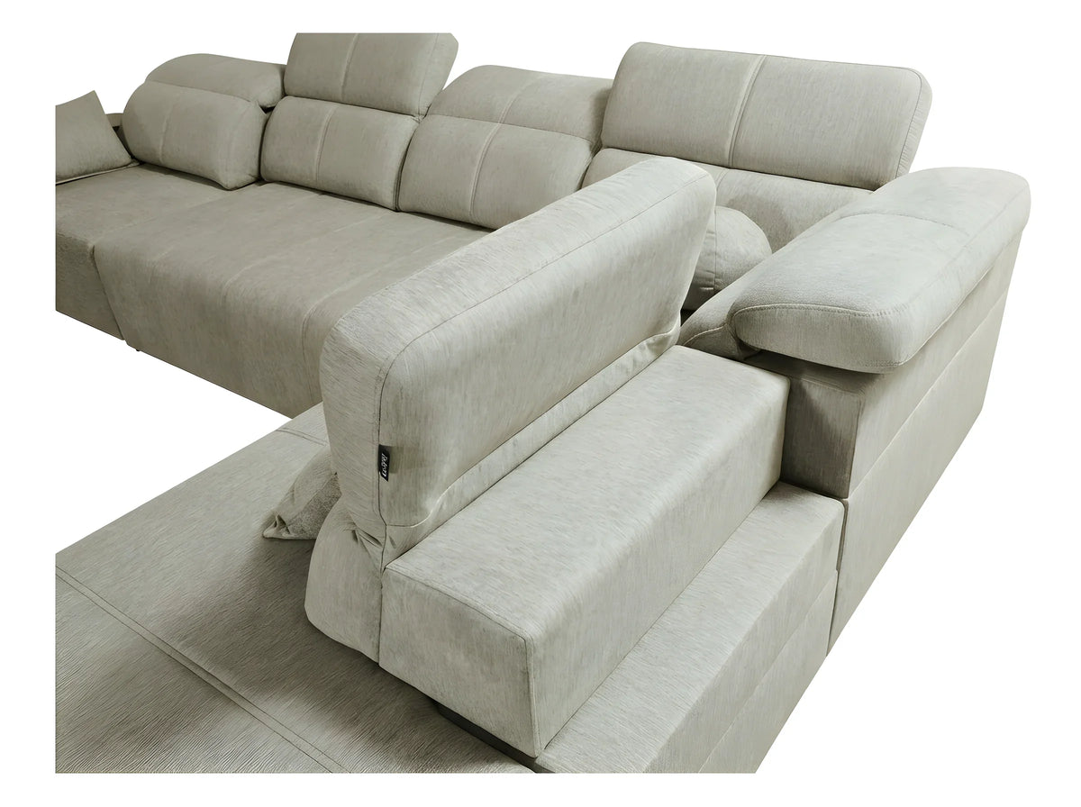 Canapé d'angle en tissu beige clair, design contemporain, idéal salon, assise moelleuse et confortable