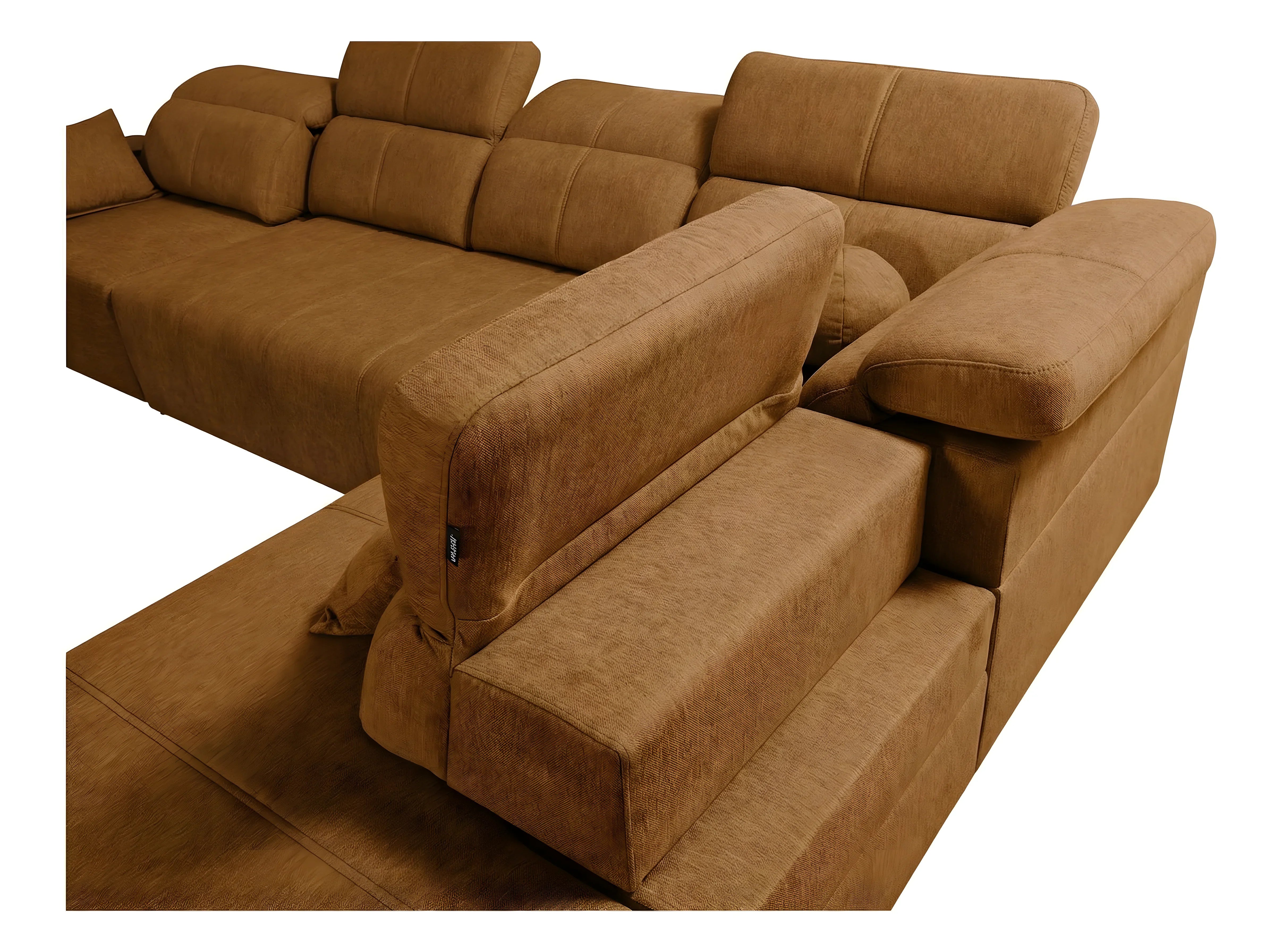 Canapé d'angle marron en tissu, design moderne, idéal salon, assise confortable