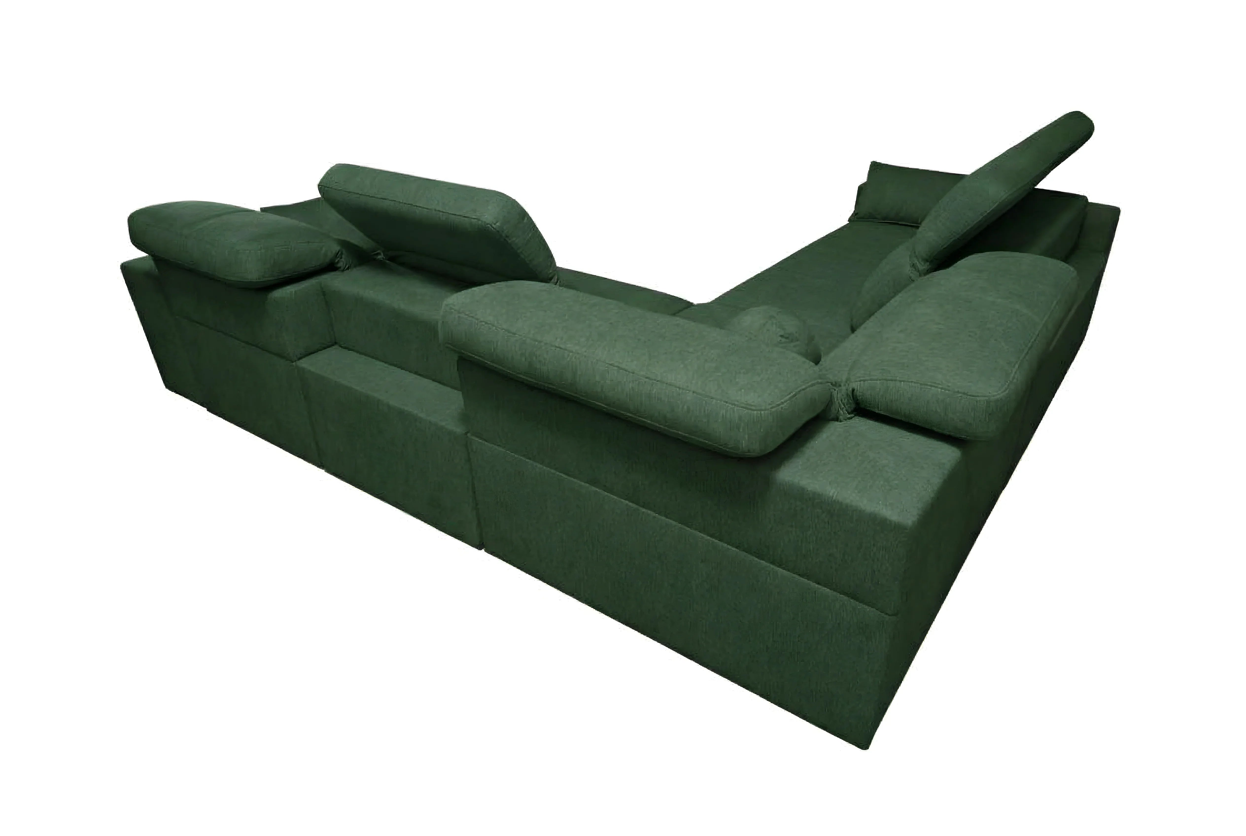 Canapé d'angle vert en tissu, design moderne et confortable, idéal pour salon contemporain