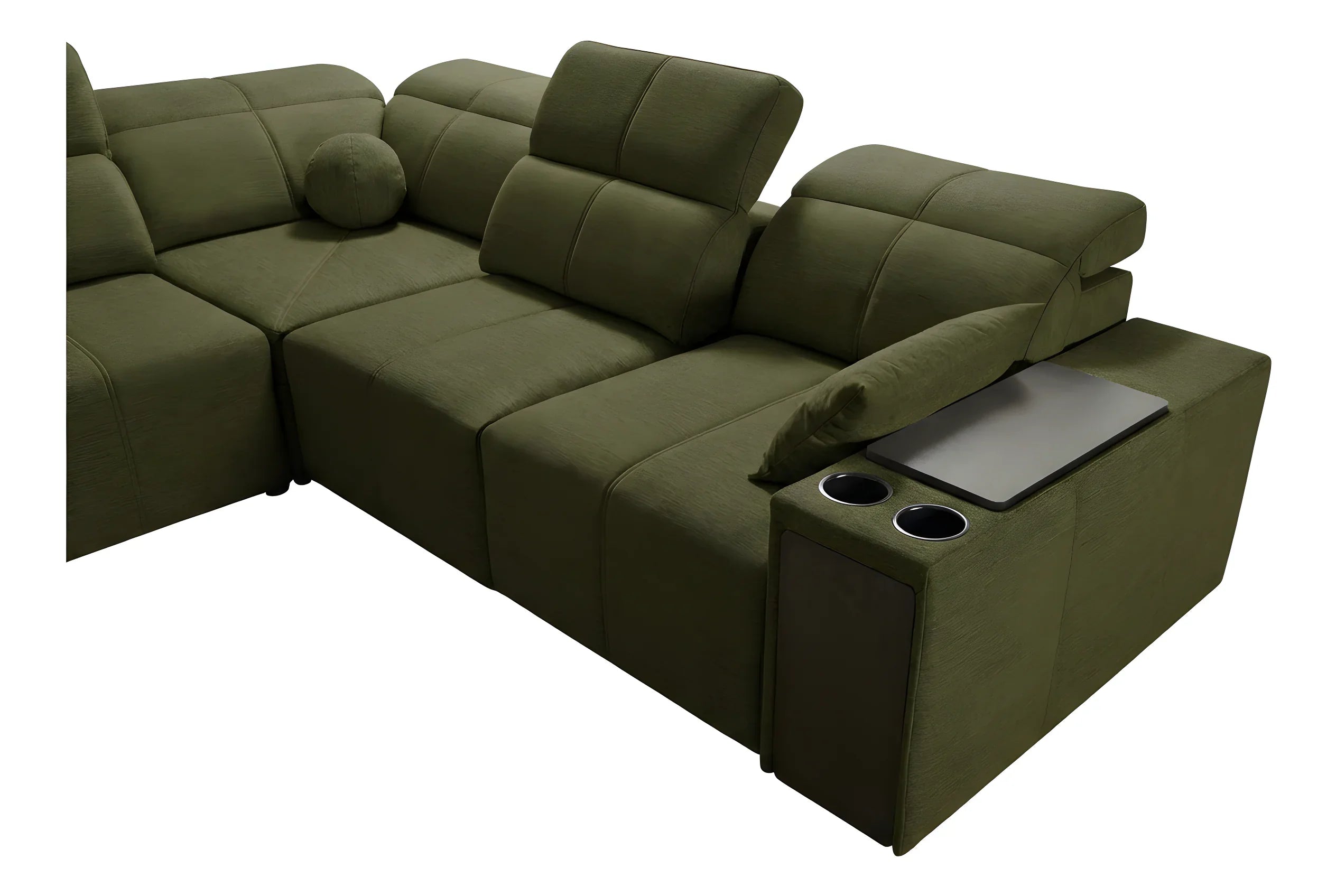 Canapé d'angle vert en tissu texturé, design contemporain et modulable, parfait pour un salon moderne