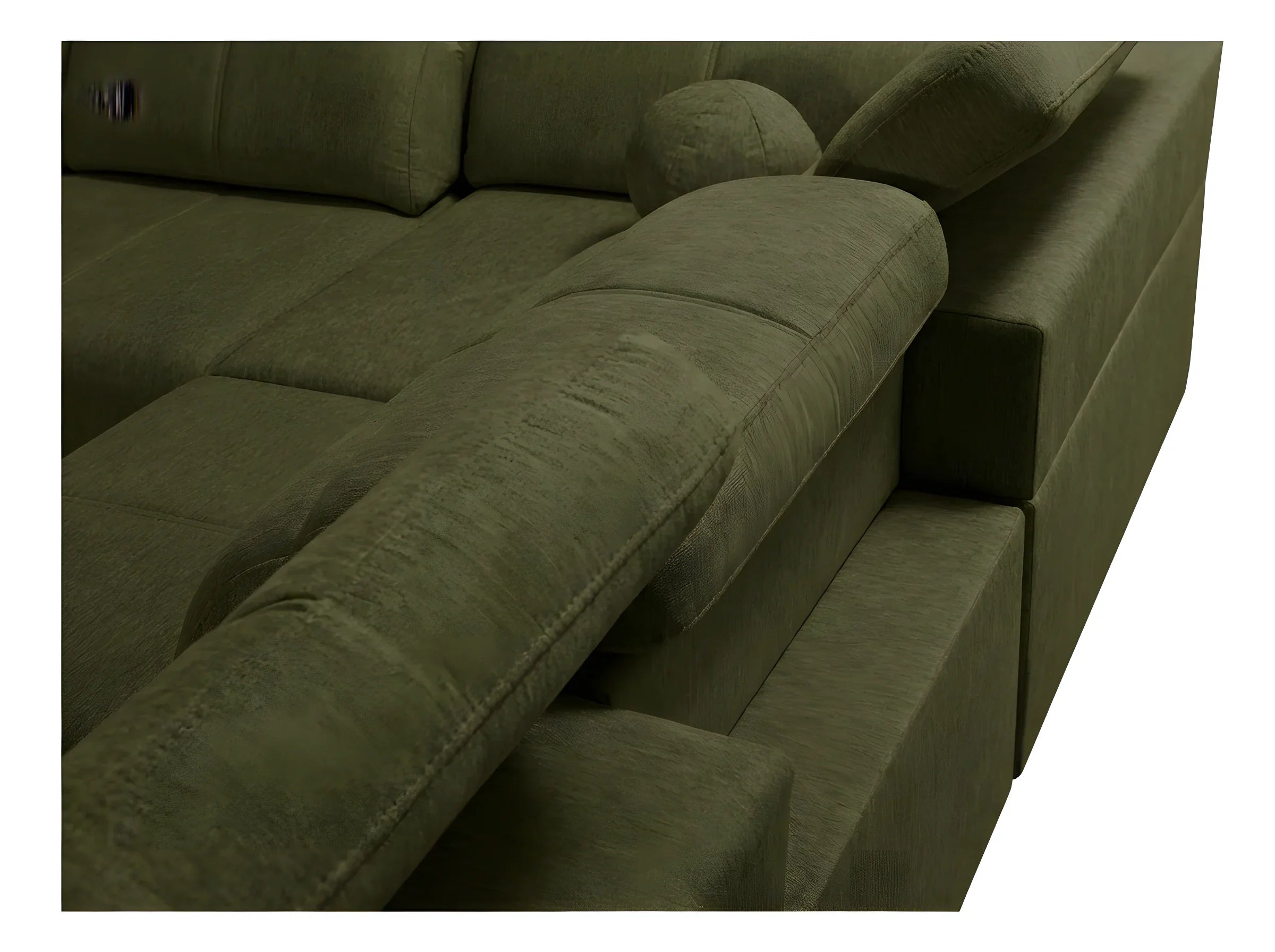 Canapé d'angle vert olive en tissu, design moderne pour salon, coussins confortables